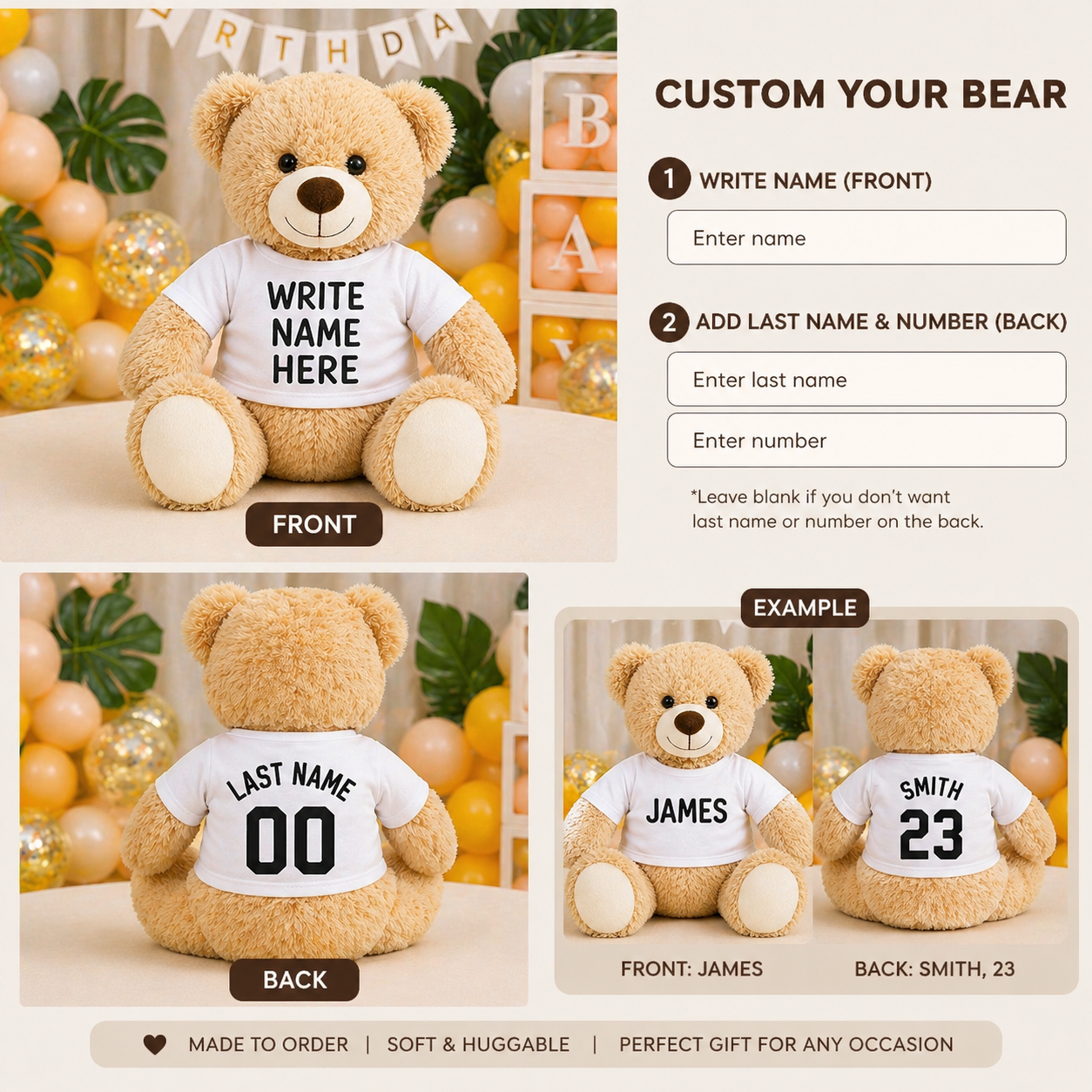 14 inch Teddy Bear With Custom White shirt